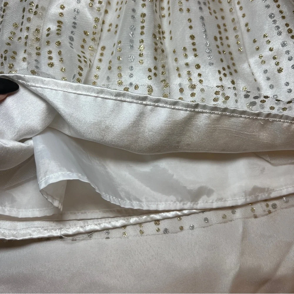 Pinky White and Gold Glittery Tulle Dress Rose Detail Toddler‎ Girl 4T